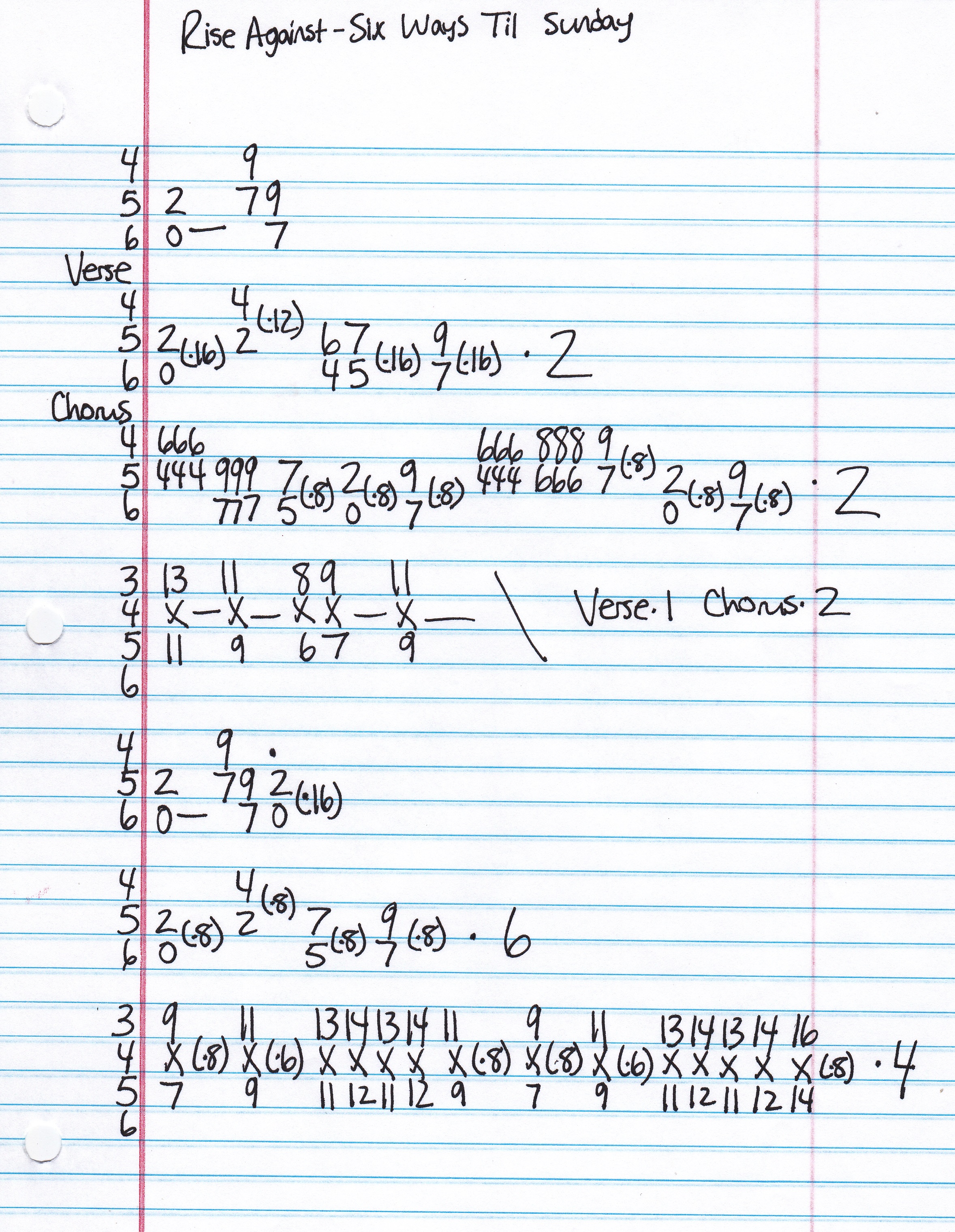 High quality guitar tab for Six Ways Til Sunday by Rise Against off of the album The Unraveling. ***Complete and accurate guitar tab!***